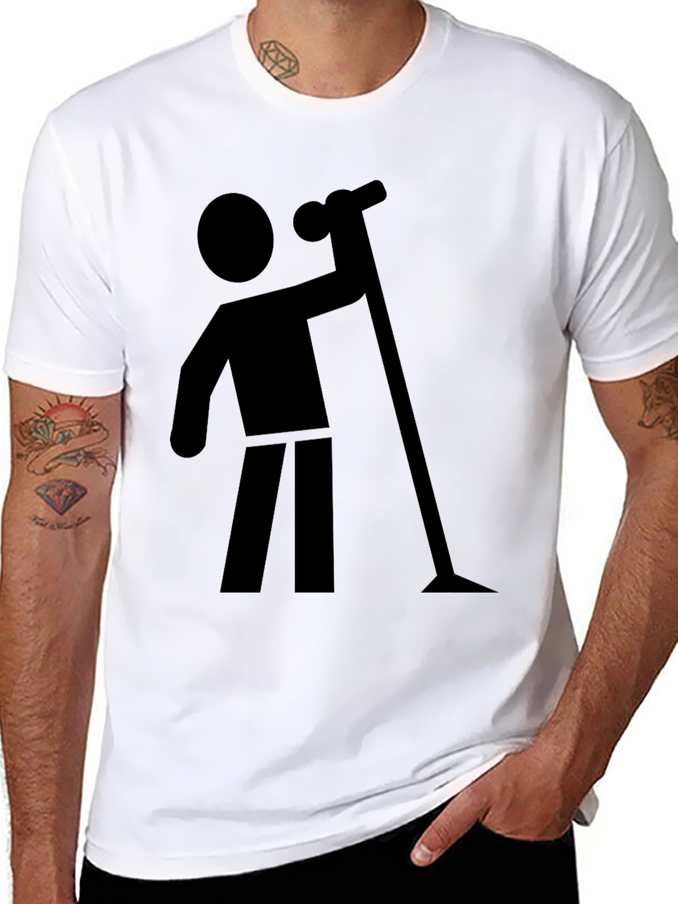 Stick Figure Vacuuming Graphic T-Shirt