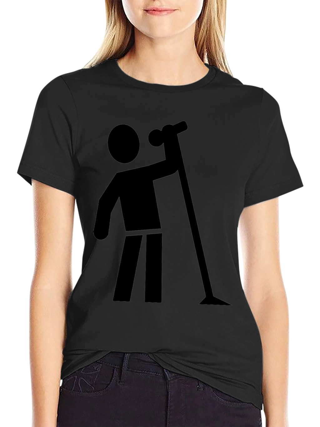 Stick Figure Vacuuming Graphic T-Shirt