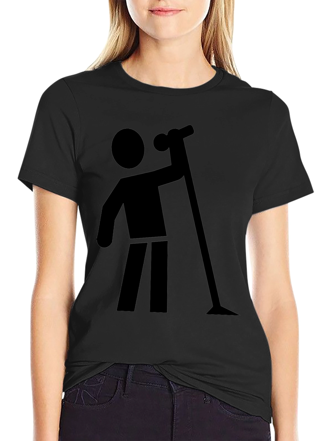 Stick Figure Vacuuming Graphic T-Shirt
