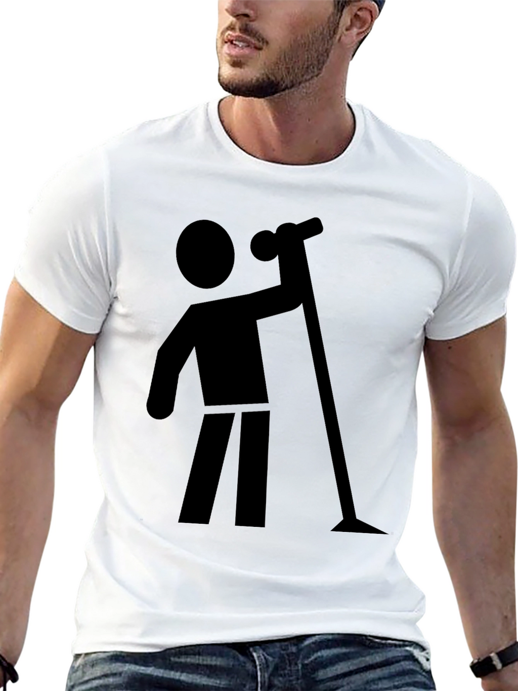 Stick Figure Vacuuming Graphic T-Shirt
