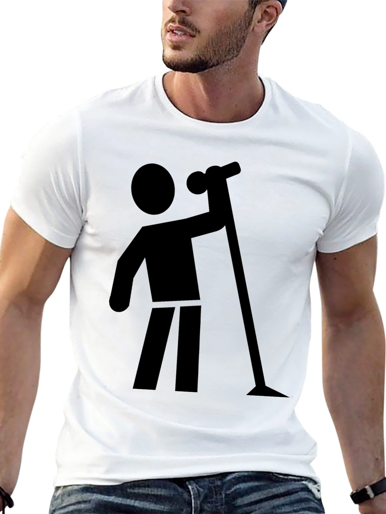Stick Figure Vacuuming Graphic T-Shirt