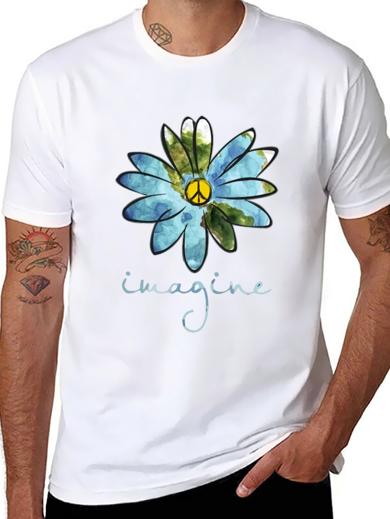 Imagine Peace Sign Flower Graphic T-Shirt