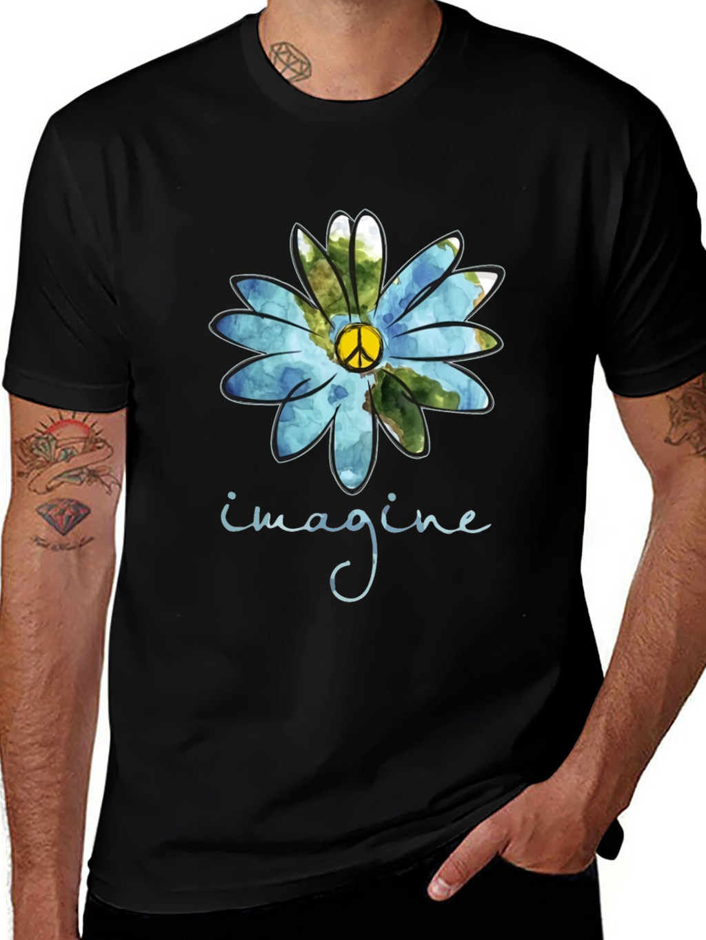 Imagine Peace Sign Flower Graphic T-Shirt