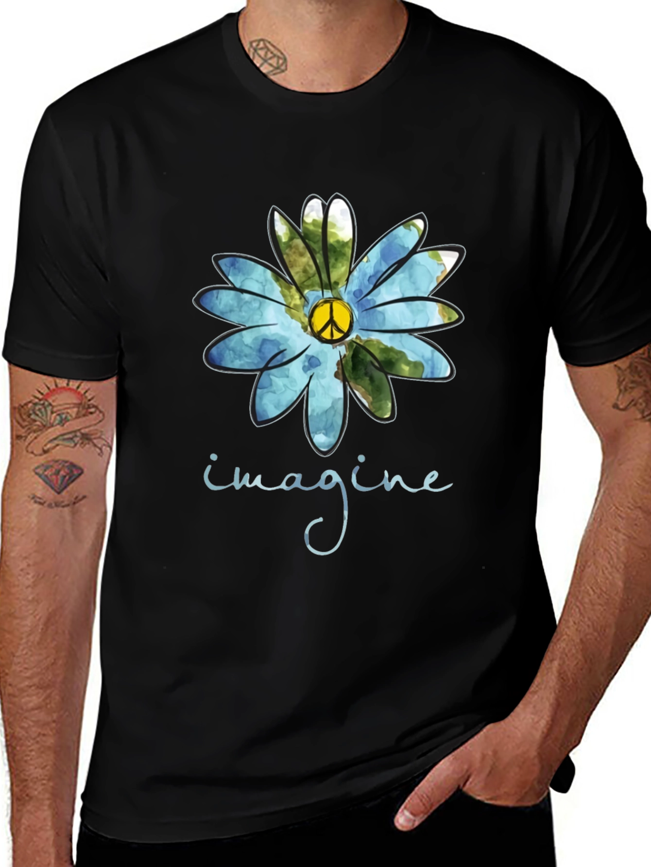 Imagine Peace Sign Flower Graphic T-Shirt