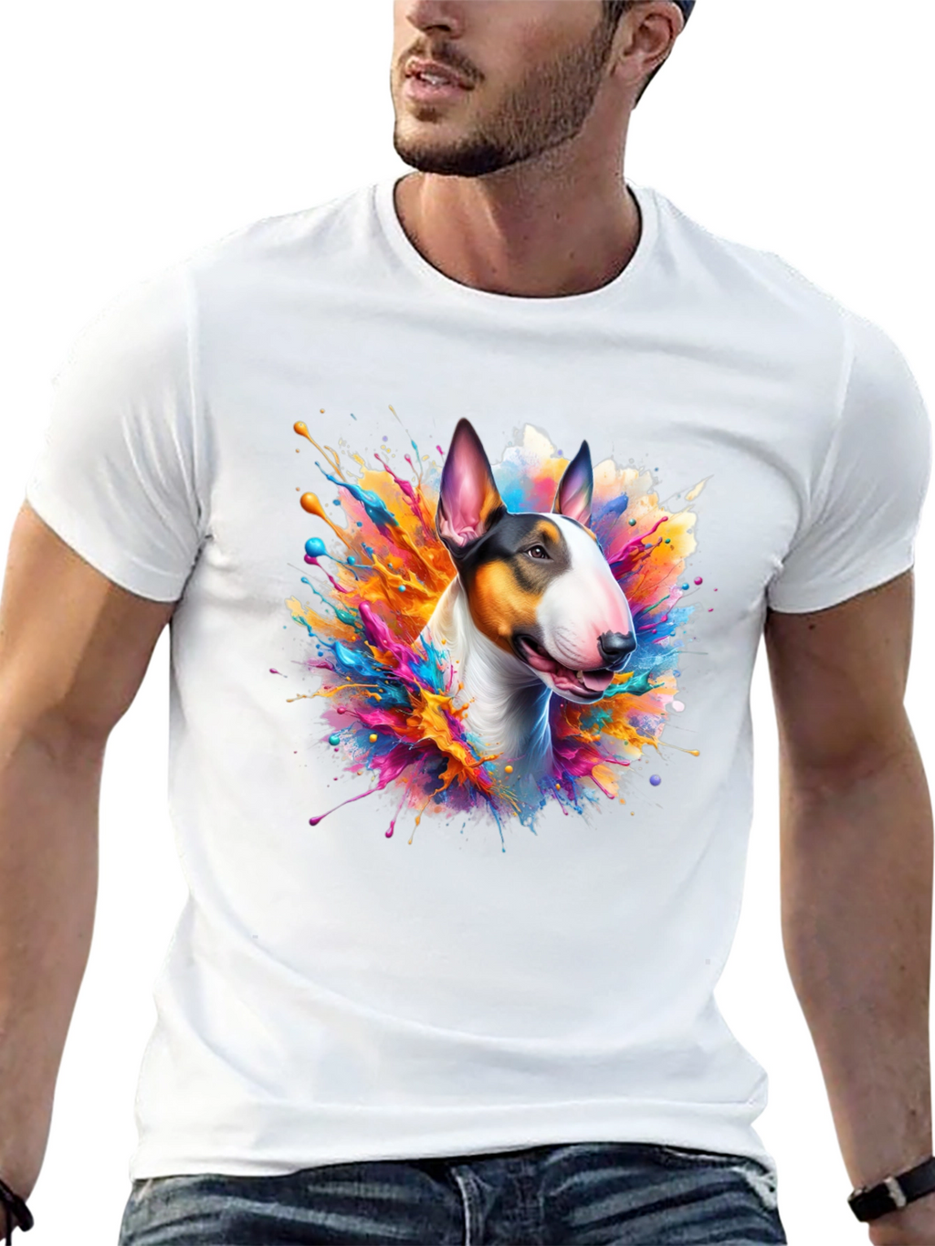 Bull Terrier Splash Art Black Tee