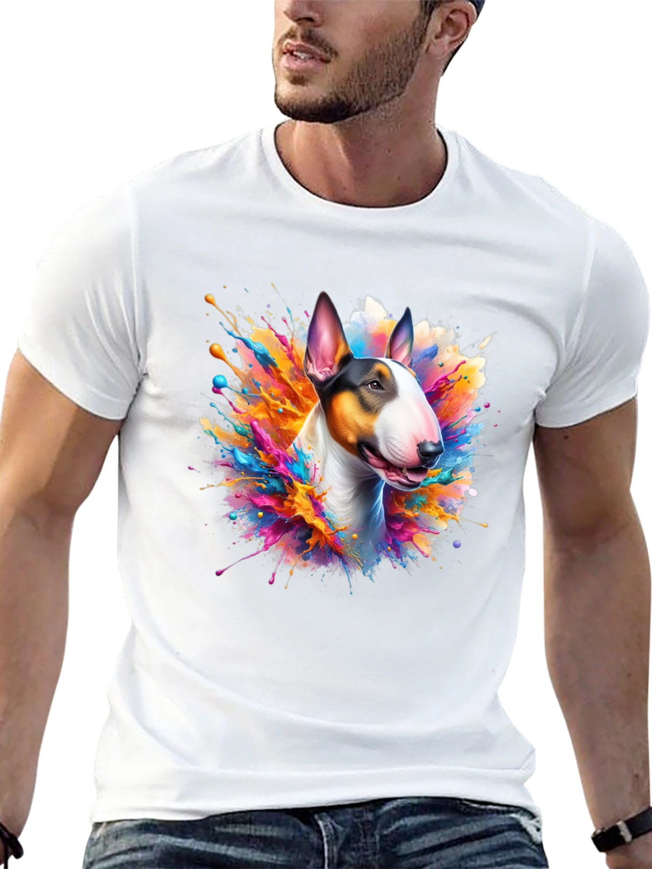 Bull Terrier Splash Art Black Tee