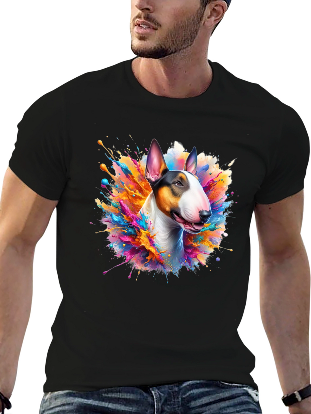 Bull Terrier Splash Art Black Tee