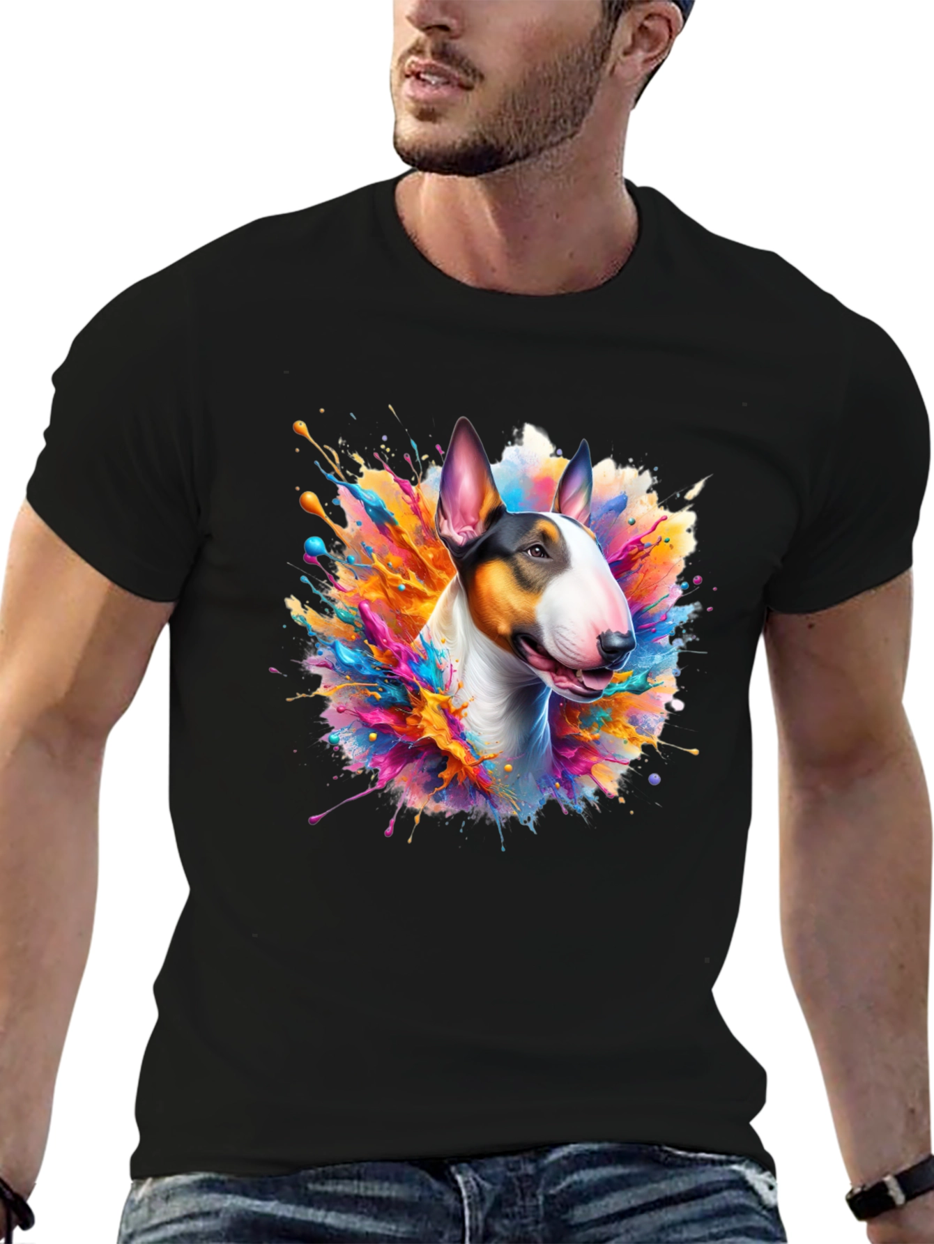 Bull Terrier Splash Art Black Tee