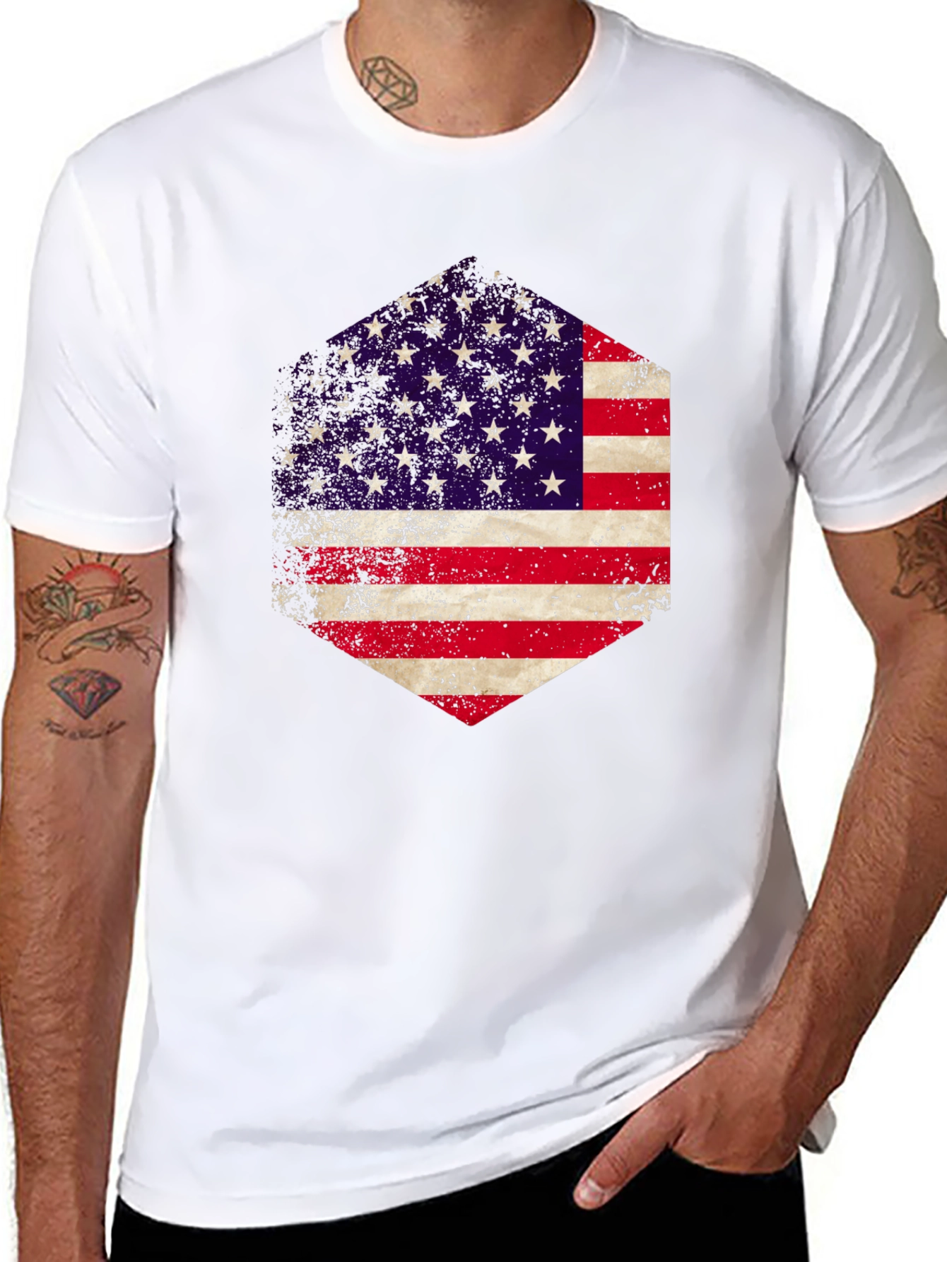 American Flag Hexagon Graphic Black T-Shirt