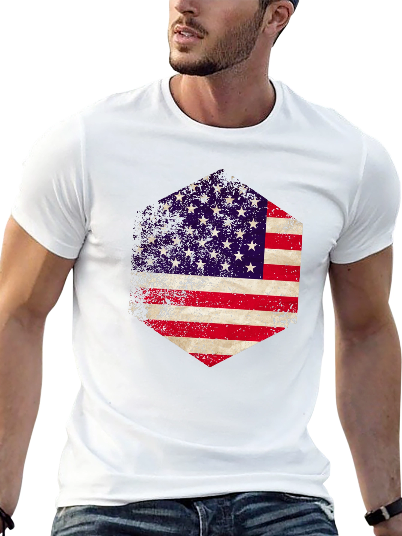 American Flag Hexagon Graphic Black T-Shirt