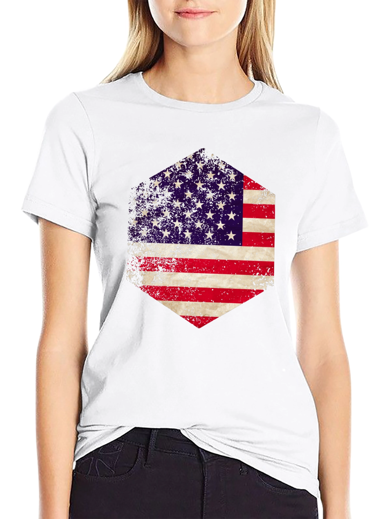 American Flag Hexagon Graphic Black T-Shirt