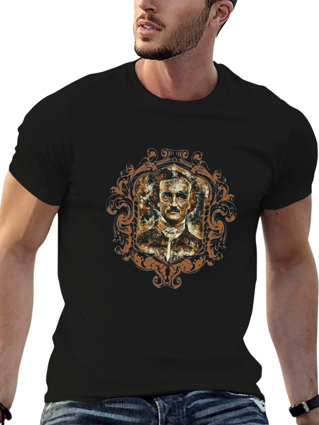 Edgar Allan Poe Portrait Graphic T-Shirt - Black