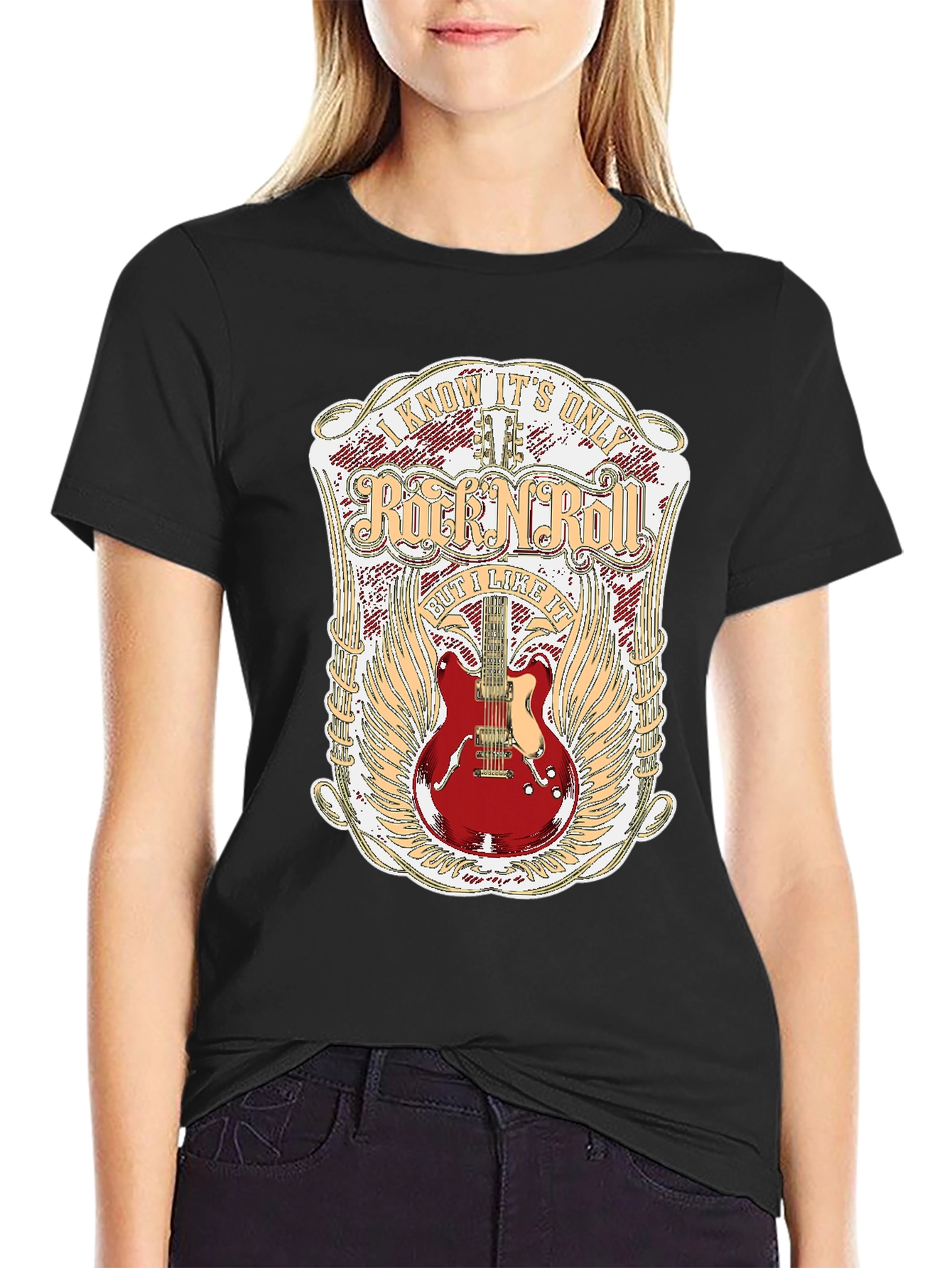 Rock N Roll Guitar Graphic Tee - Black Cotton Shirt