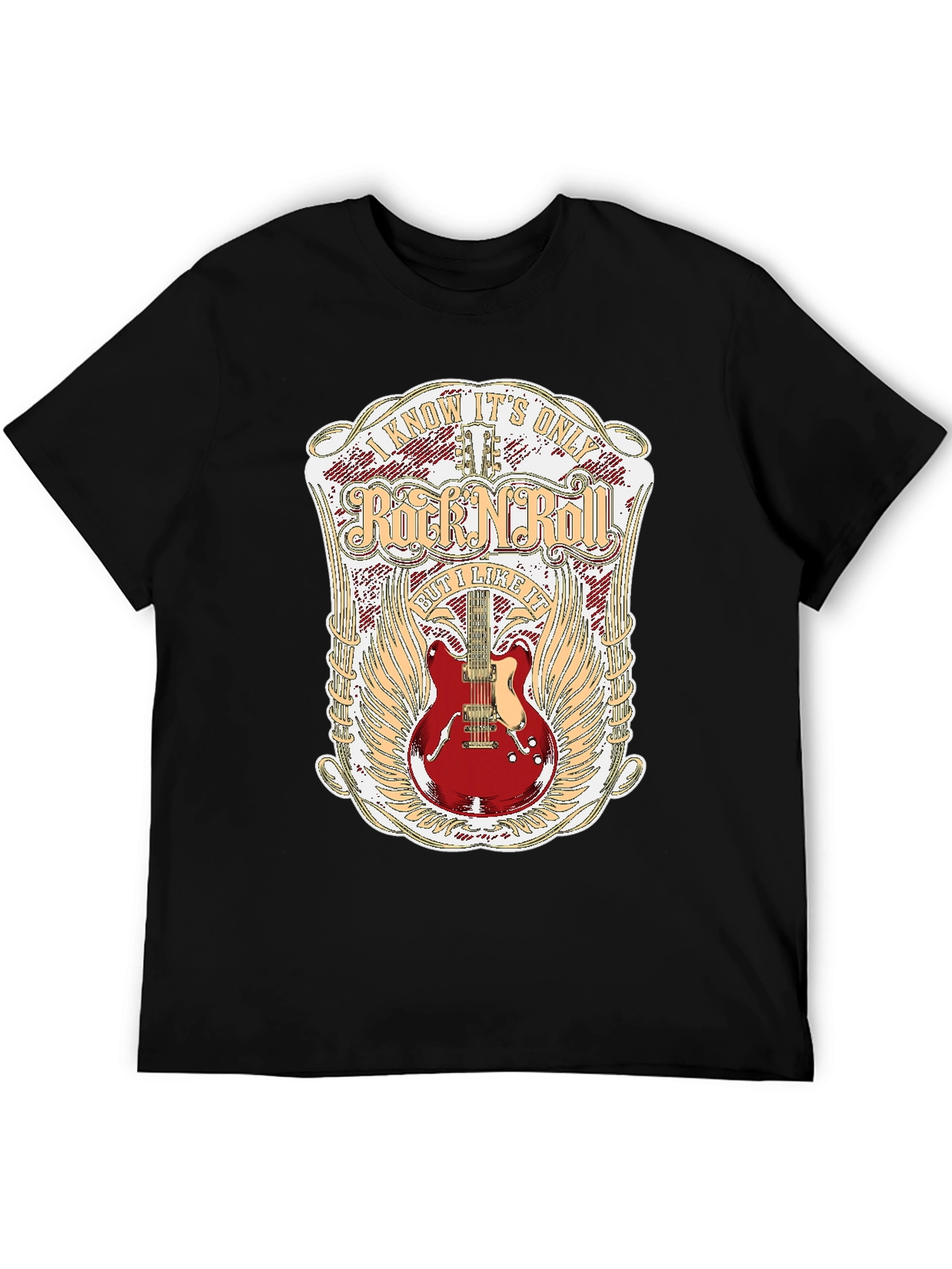 Rock N Roll Guitar Graphic Tee - Black Cotton Shirt