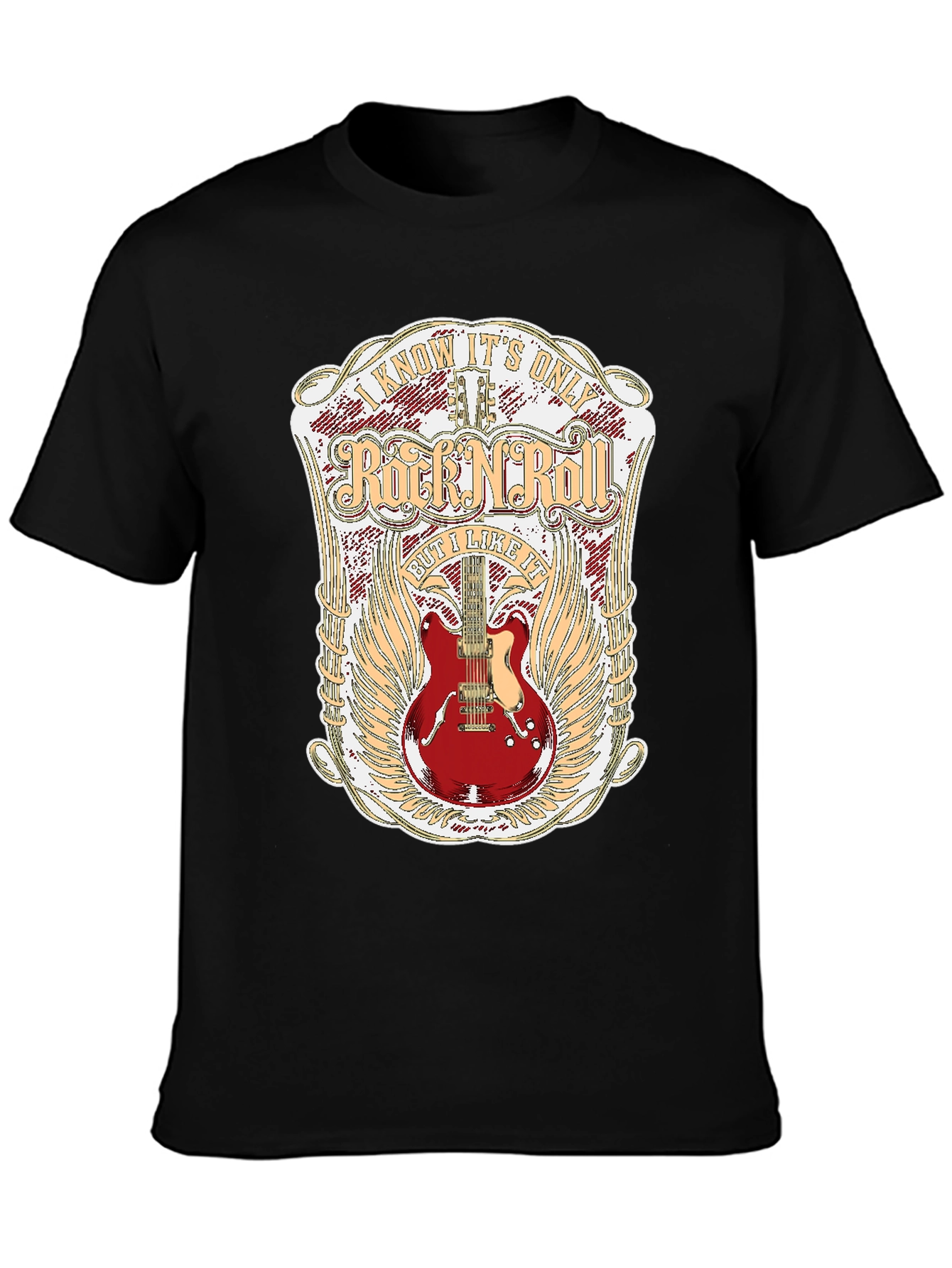 Rock N Roll Guitar Graphic Tee - Black Cotton Shirt