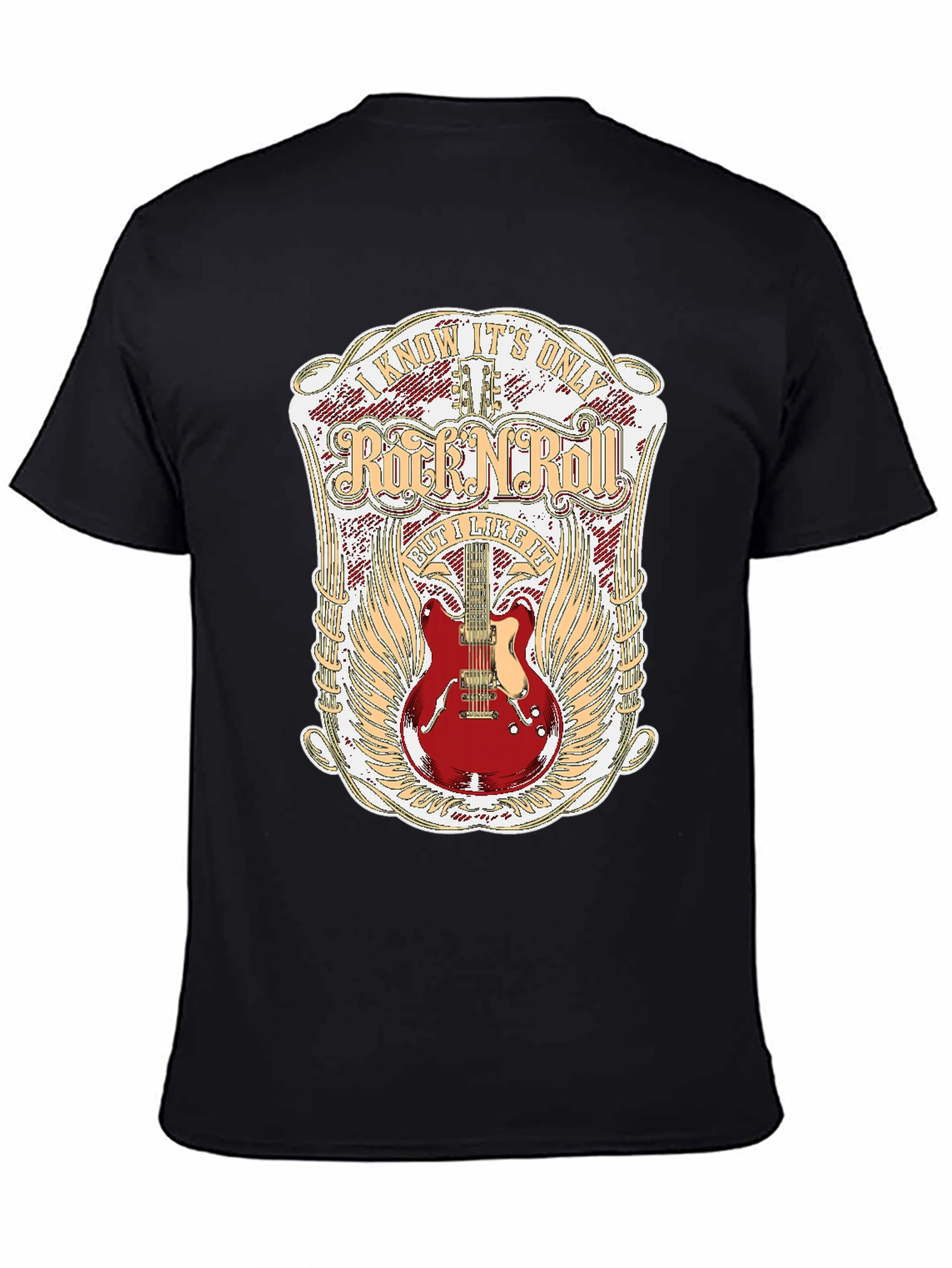Rock N Roll Guitar Graphic Tee - Black Cotton Shirt