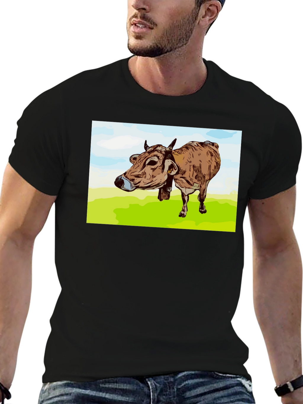 Cow Graphic Print Black T-Shirt