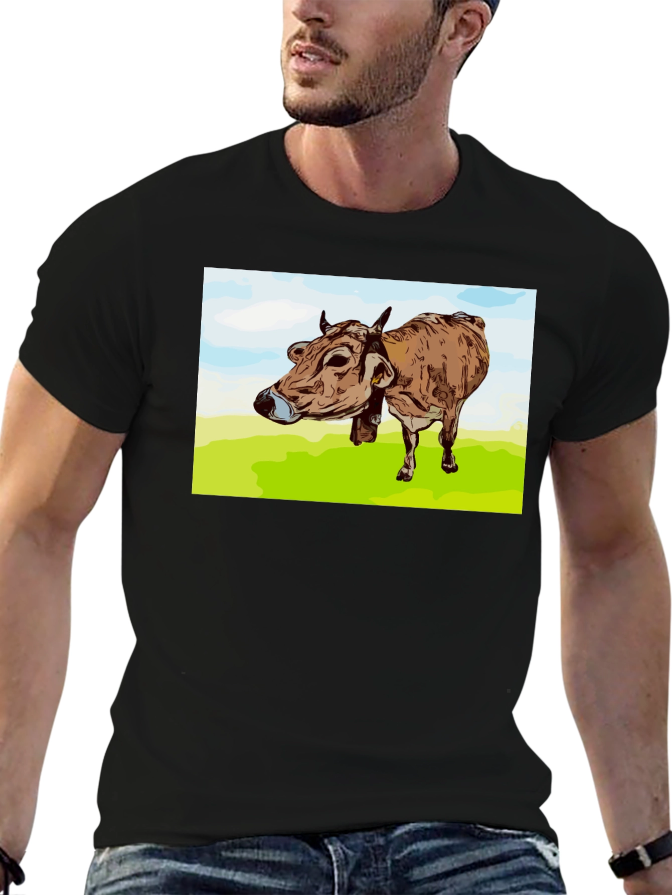 Cow Graphic Print Black T-Shirt