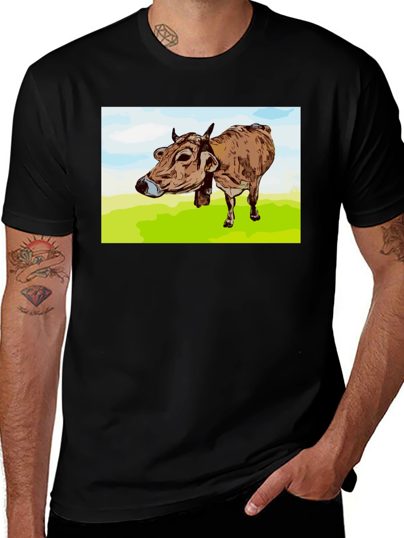Cow Graphic Print Black T-Shirt