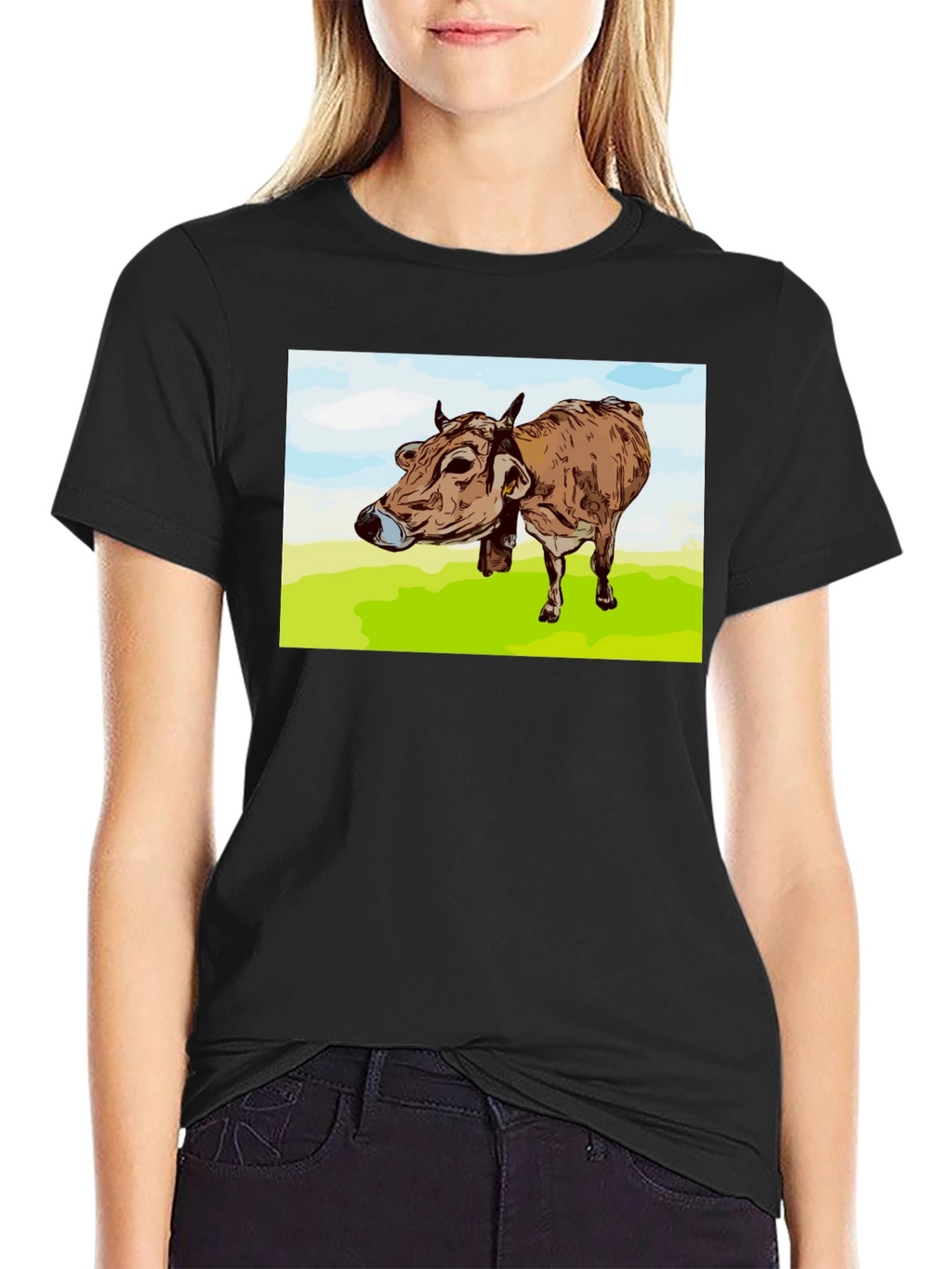 Cow Graphic Print Black T-Shirt