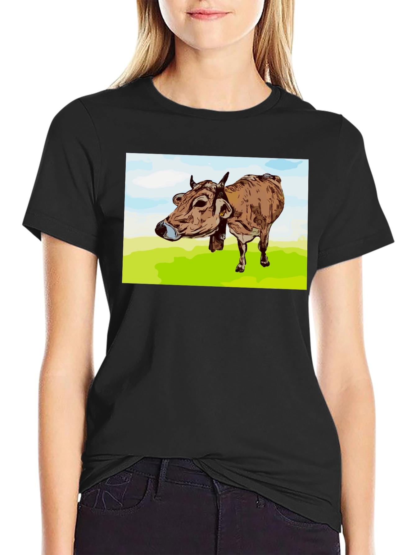 Cow Graphic Print Black T-Shirt