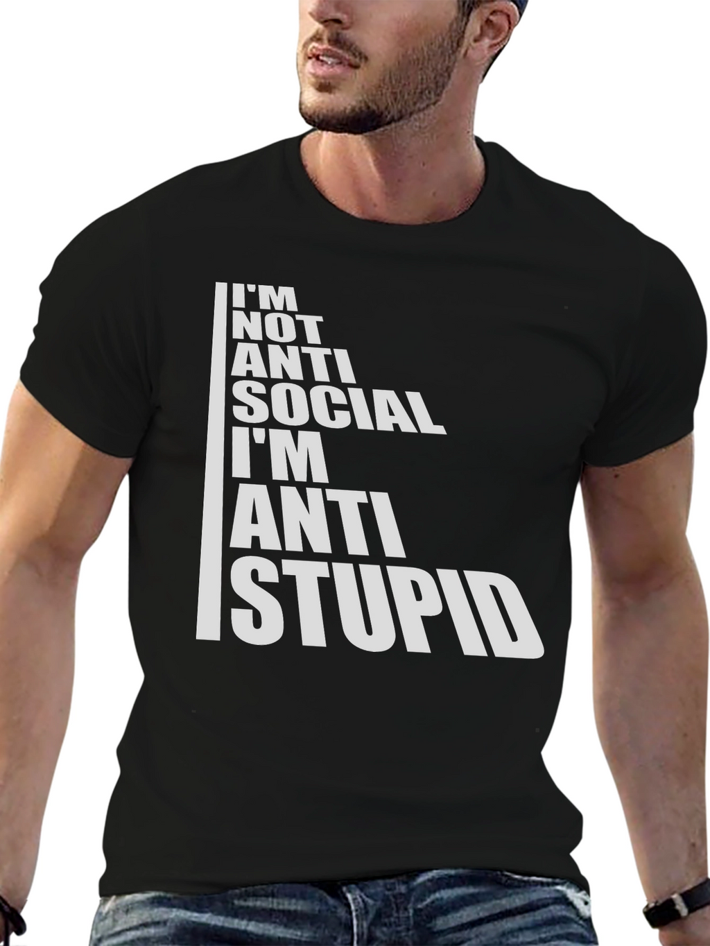 Anti Stupid Graphic Tee - Black Cotton Blend T-Shirt