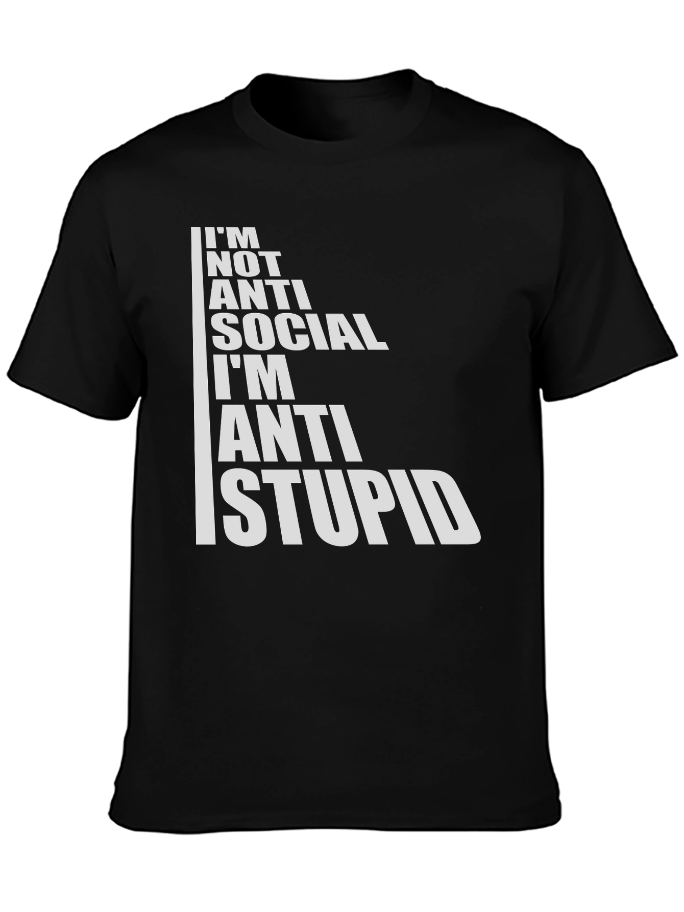 Anti Stupid Graphic Tee - Black Cotton Blend T-Shirt