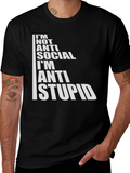 Anti Stupid Graphic Tee - Black Cotton Blend T-Shirt