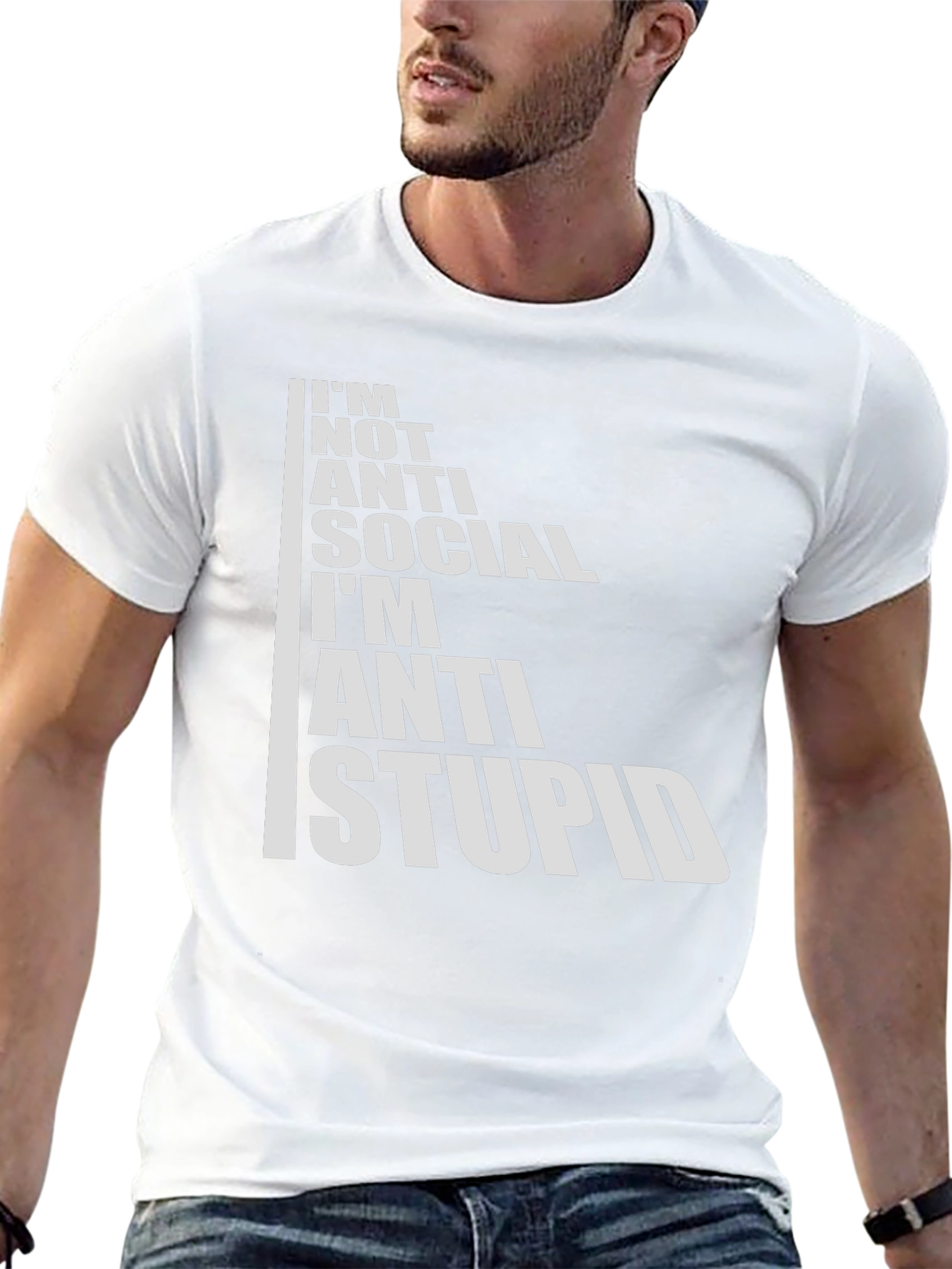Anti Stupid Graphic Tee - Black Cotton Blend T-Shirt