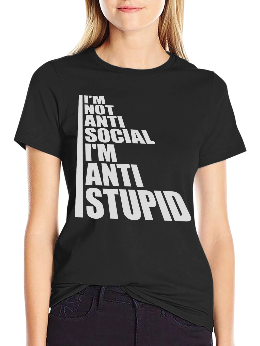 Anti Stupid Graphic Tee - Black Cotton Blend T-Shirt