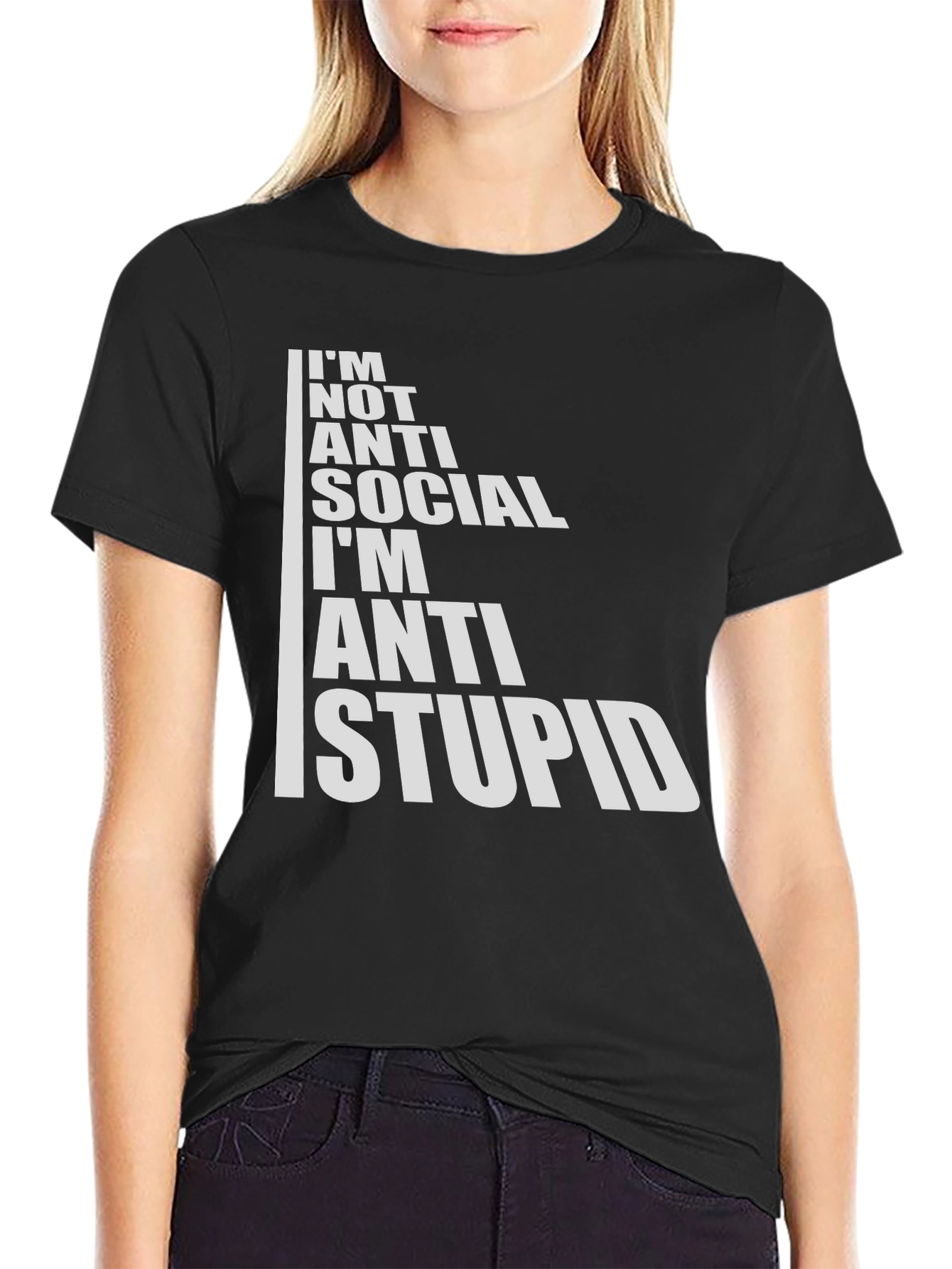 Anti Stupid Graphic Tee - Black Cotton Blend T-Shirt