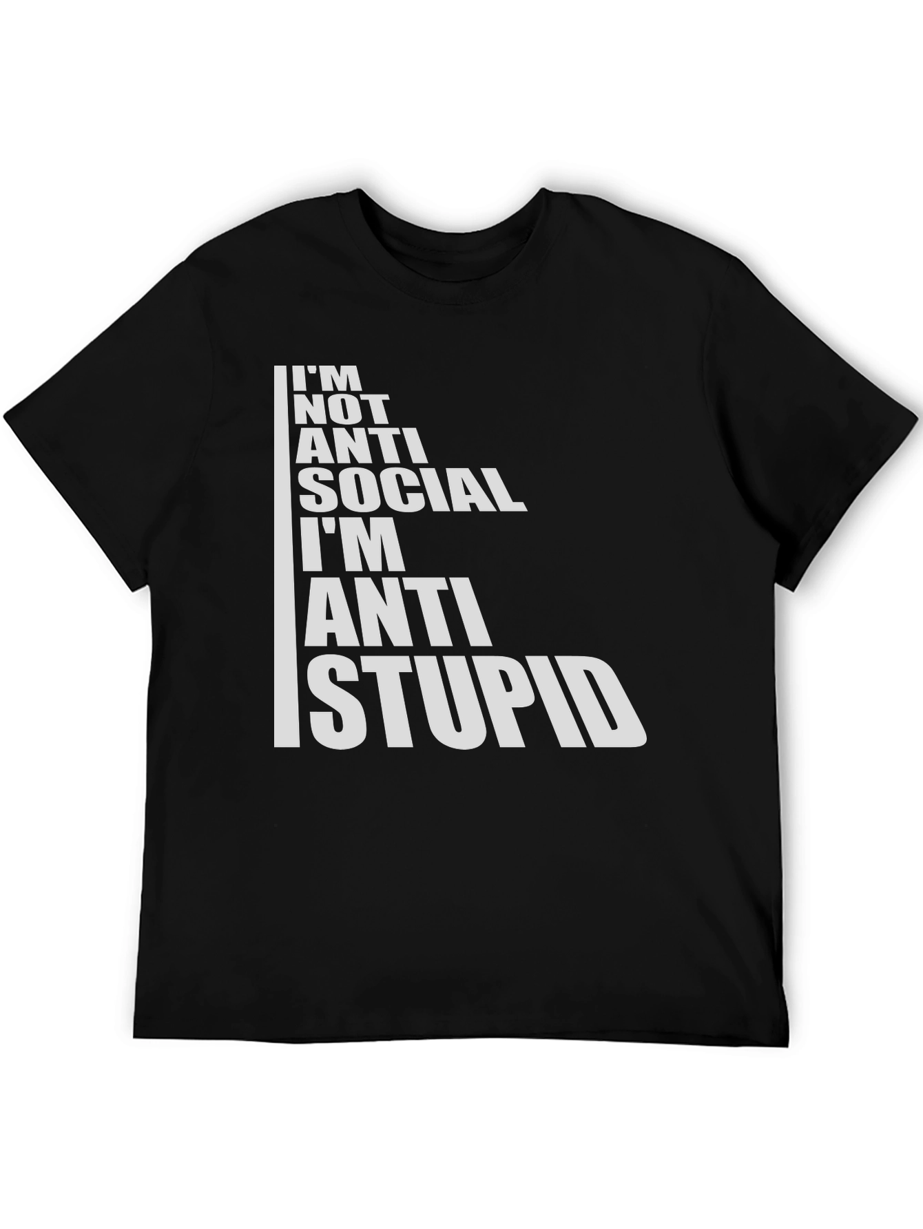 Anti Stupid Graphic Tee - Black Cotton Blend T-Shirt