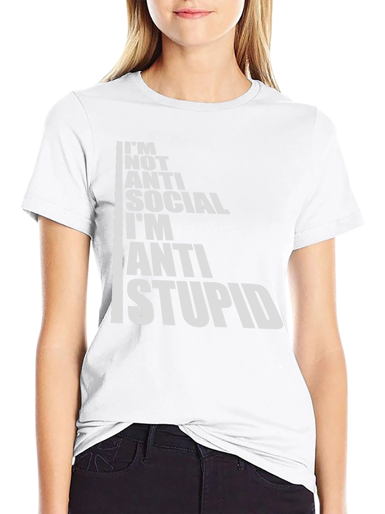 Anti Stupid Graphic Tee - Black Cotton Blend T-Shirt