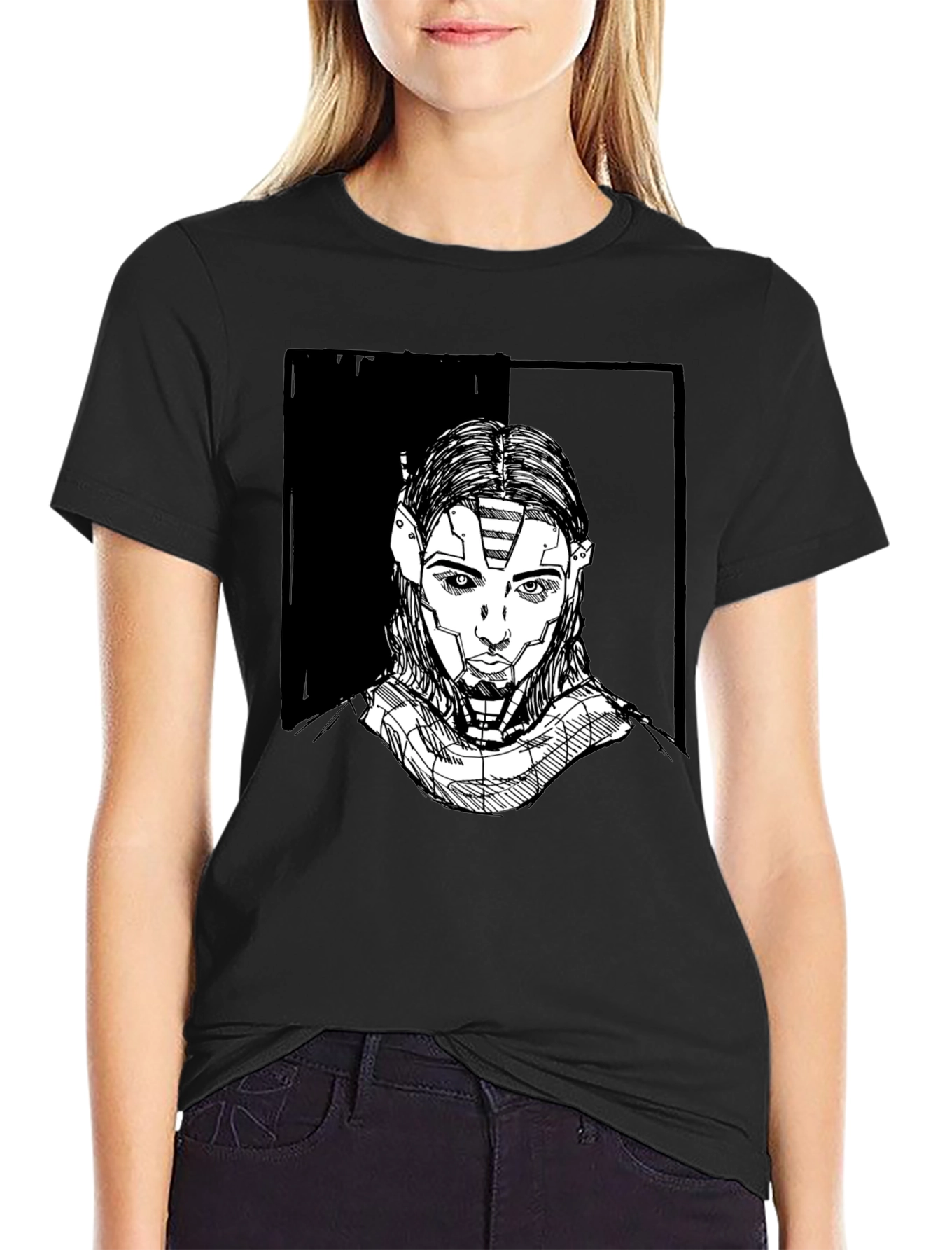 Futuristic Robot Portrait Graphic Tee