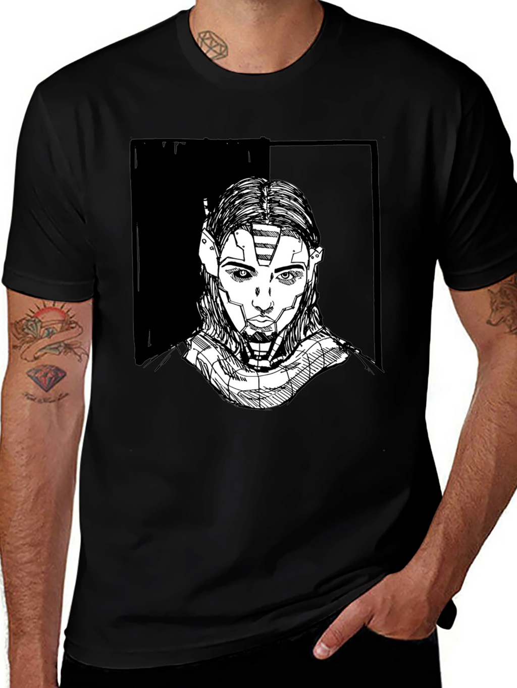 Futuristic Robot Portrait Graphic Tee