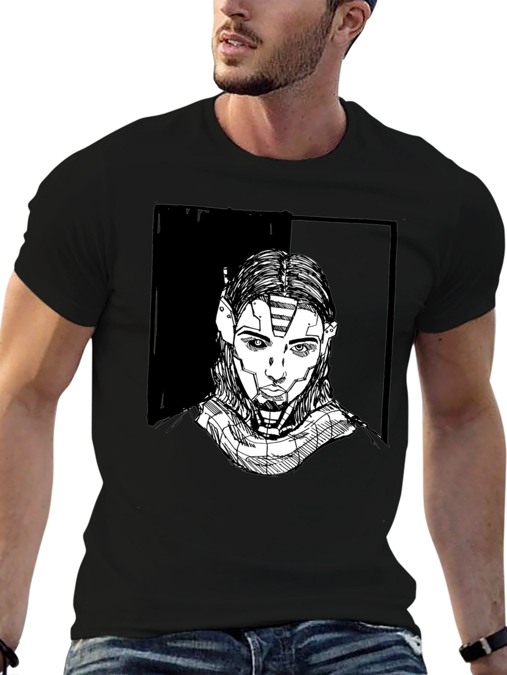 Futuristic Robot Portrait Graphic Tee