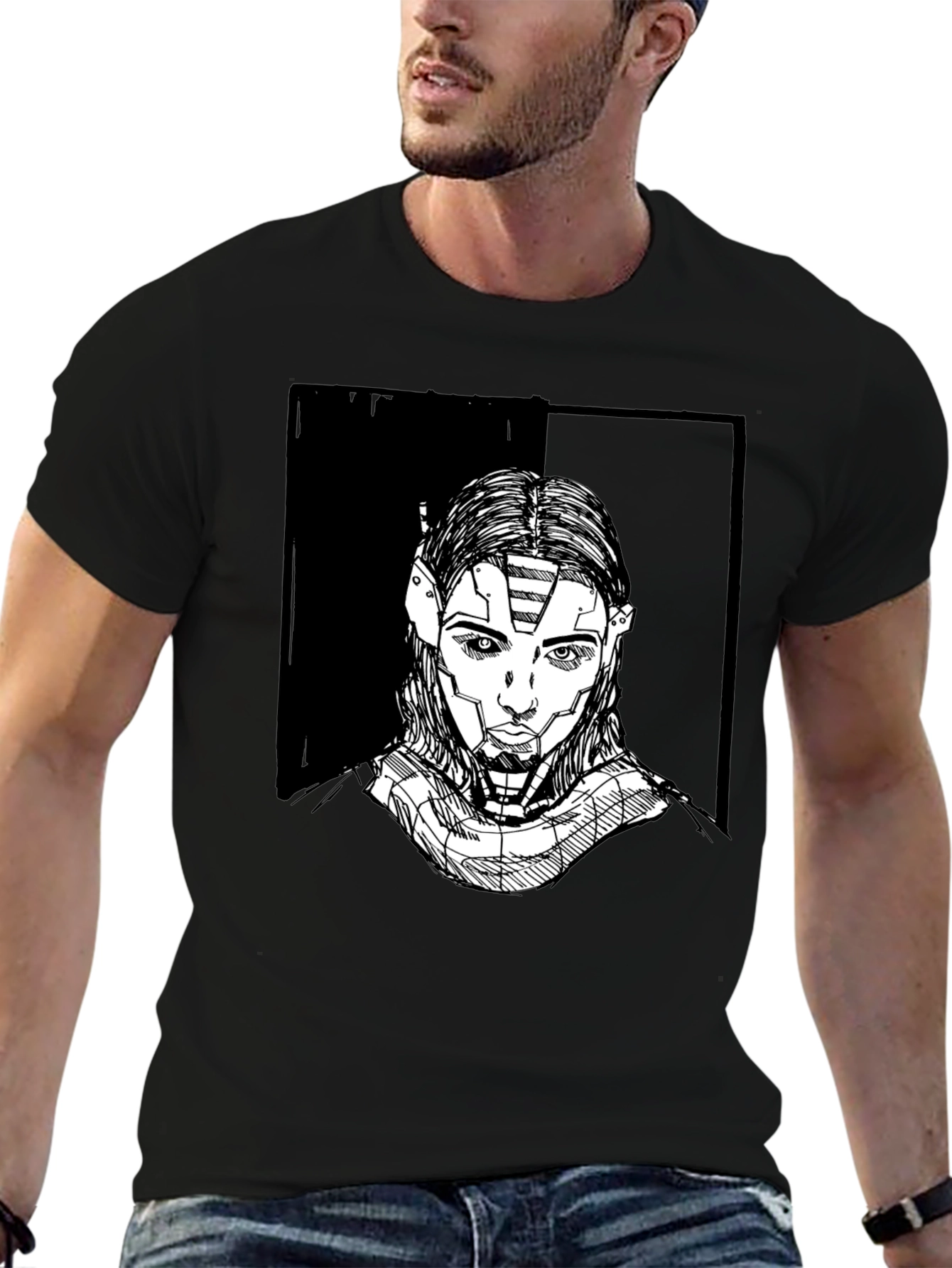 Futuristic Robot Portrait Graphic Tee
