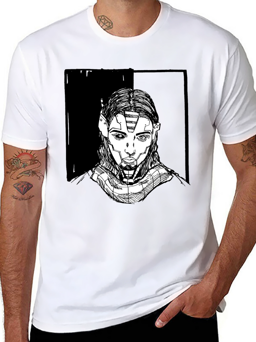 Futuristic Robot Portrait Graphic Tee