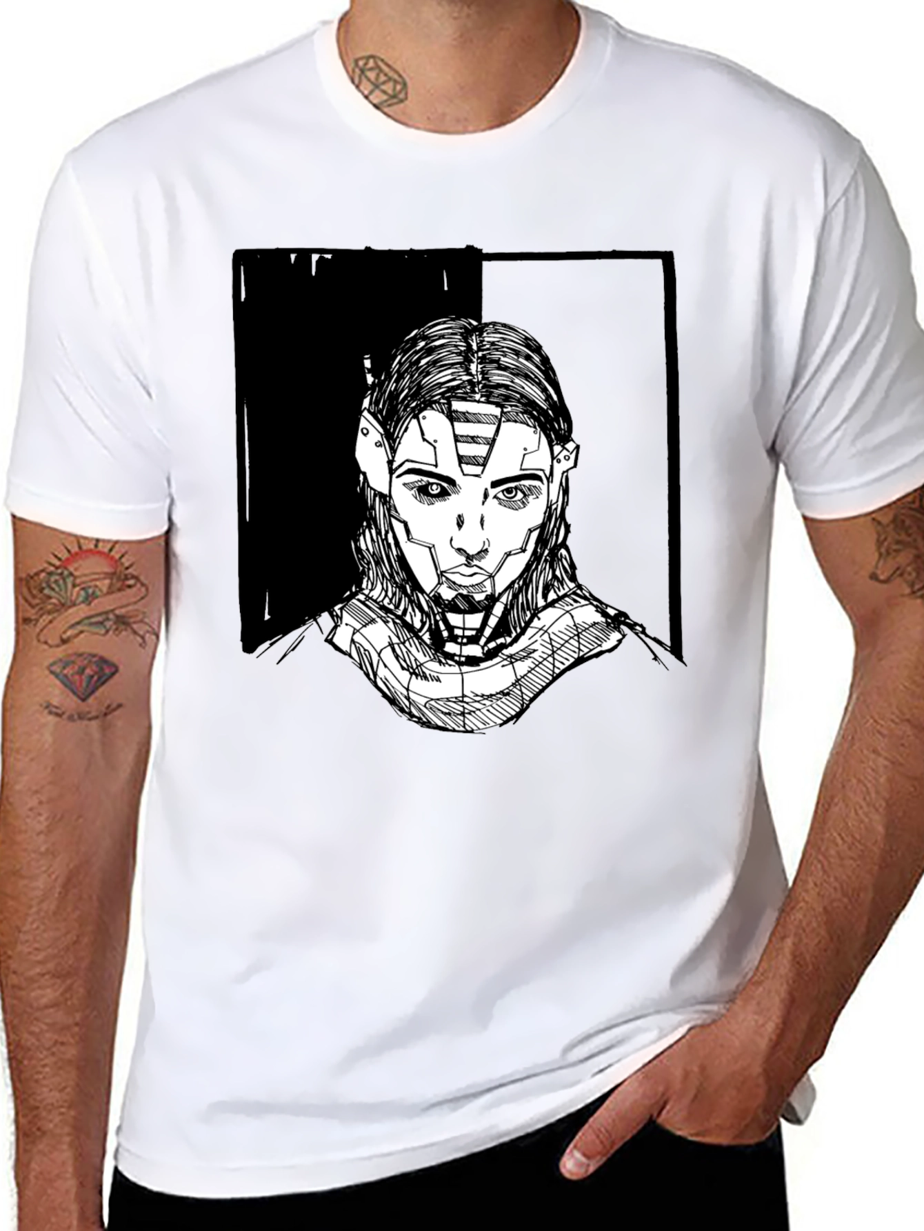 Futuristic Robot Portrait Graphic Tee