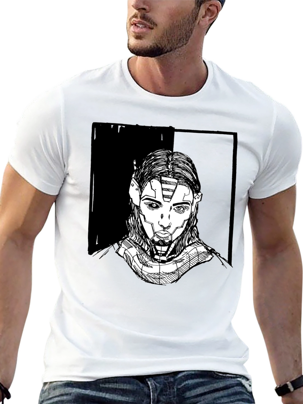 Futuristic Robot Portrait Graphic Tee