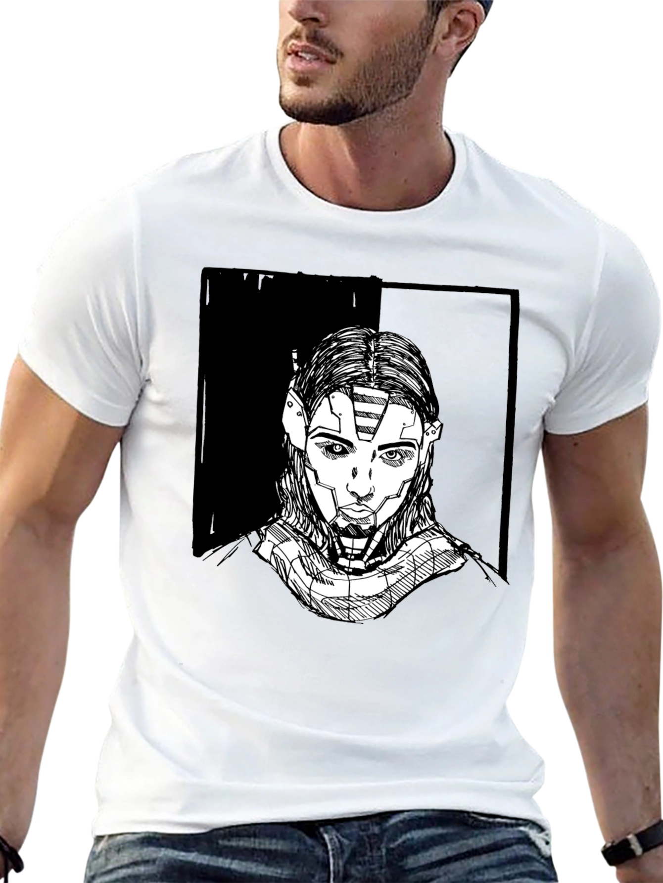 Futuristic Robot Portrait Graphic Tee