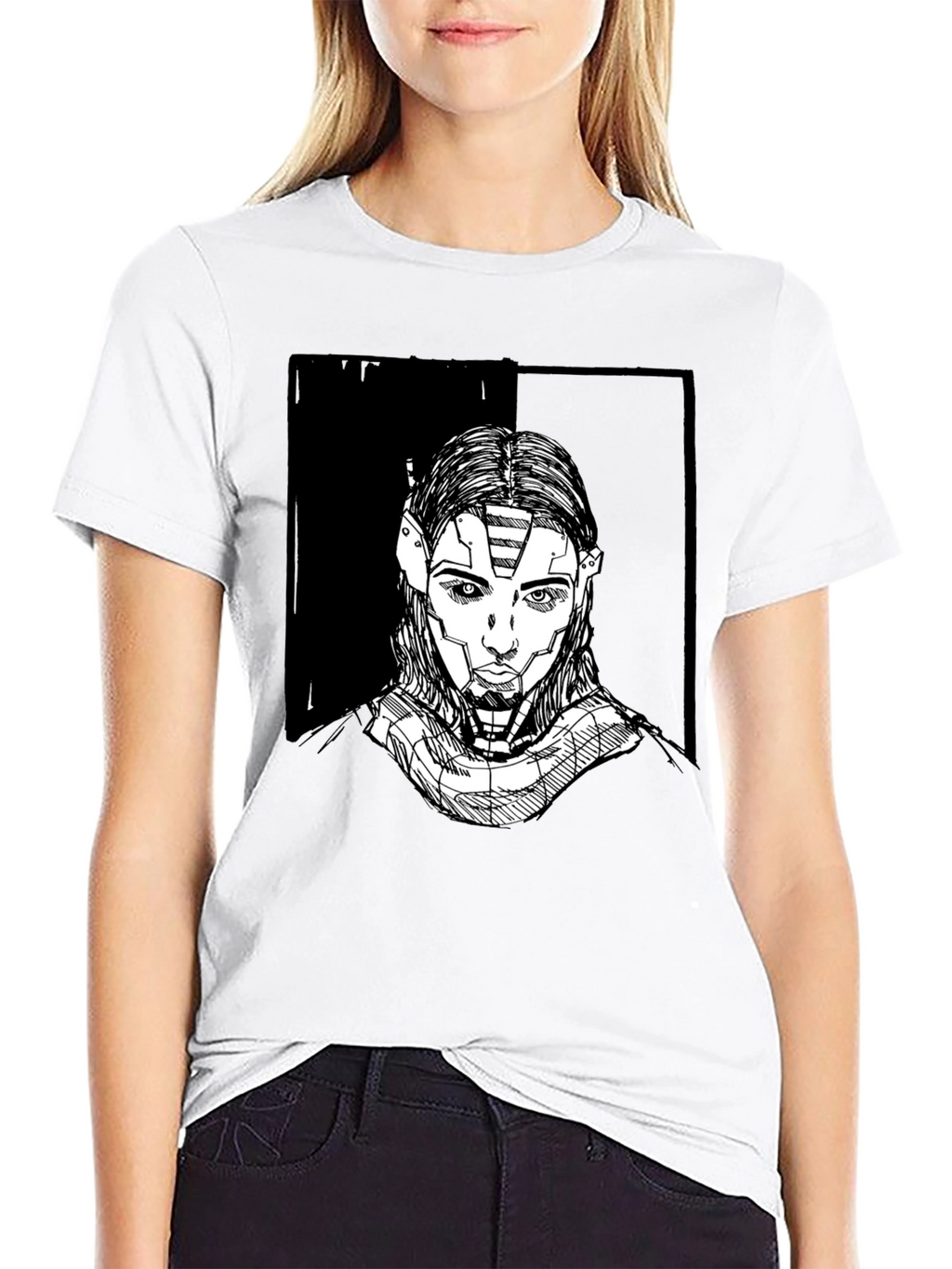 Futuristic Robot Portrait Graphic Tee