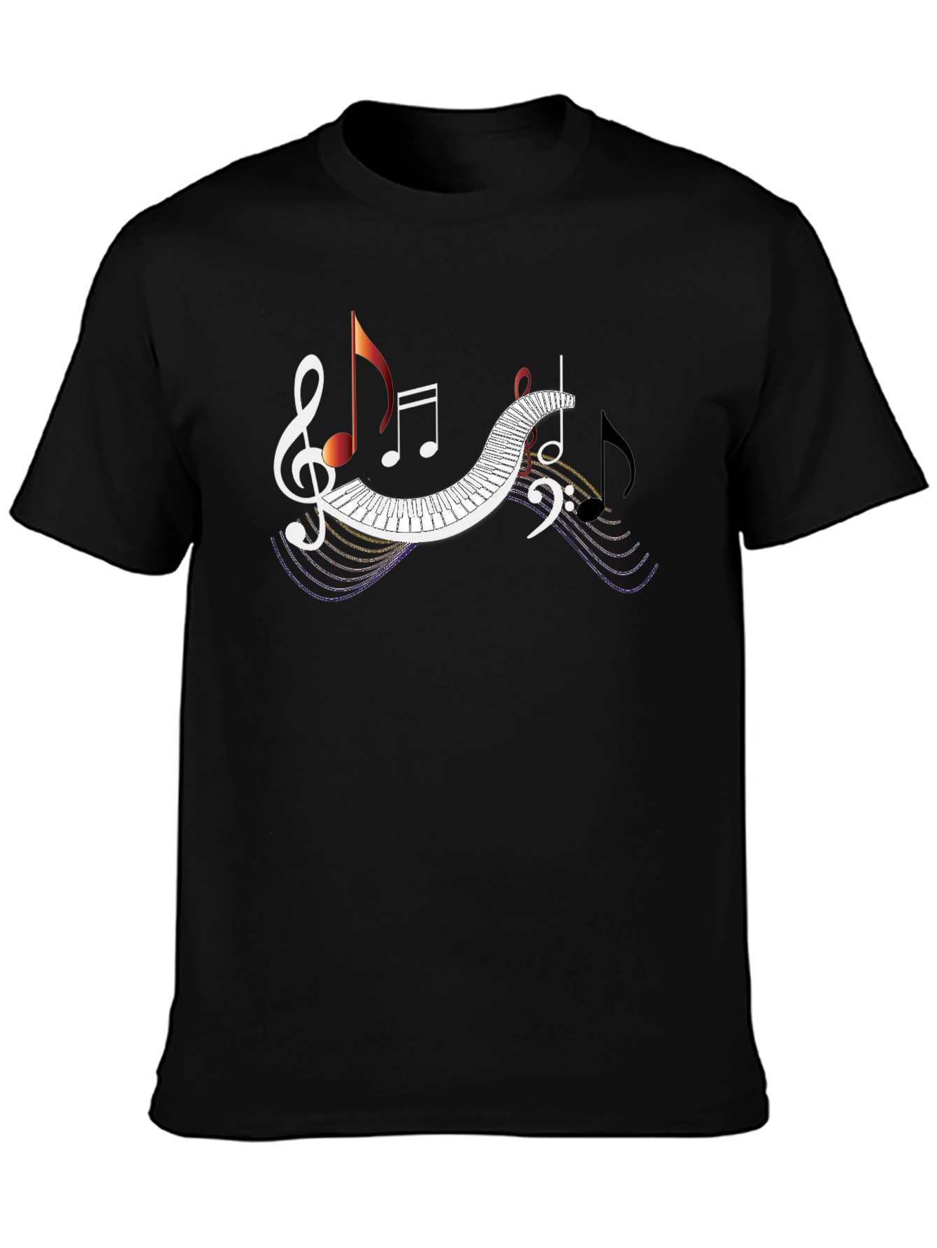 Musical Note Piano Keyboard Graphic Tee - Black
