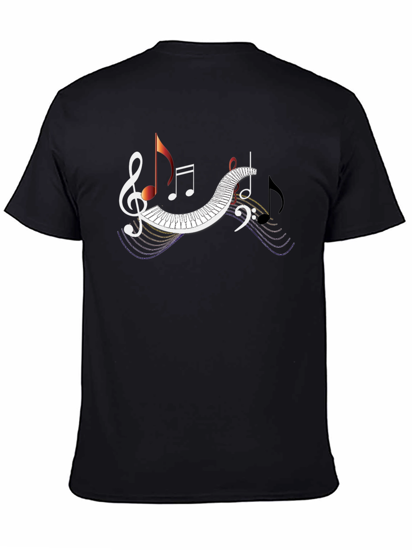 Musical Note Piano Keyboard Graphic Tee - Black