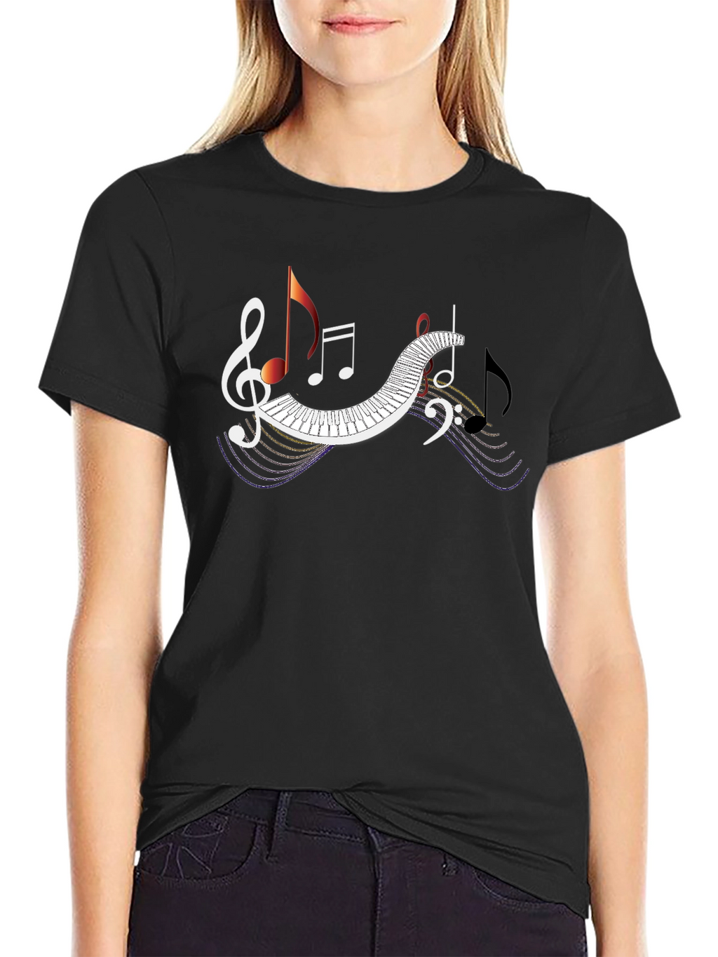 Musical Note Piano Keyboard Graphic Tee - Black