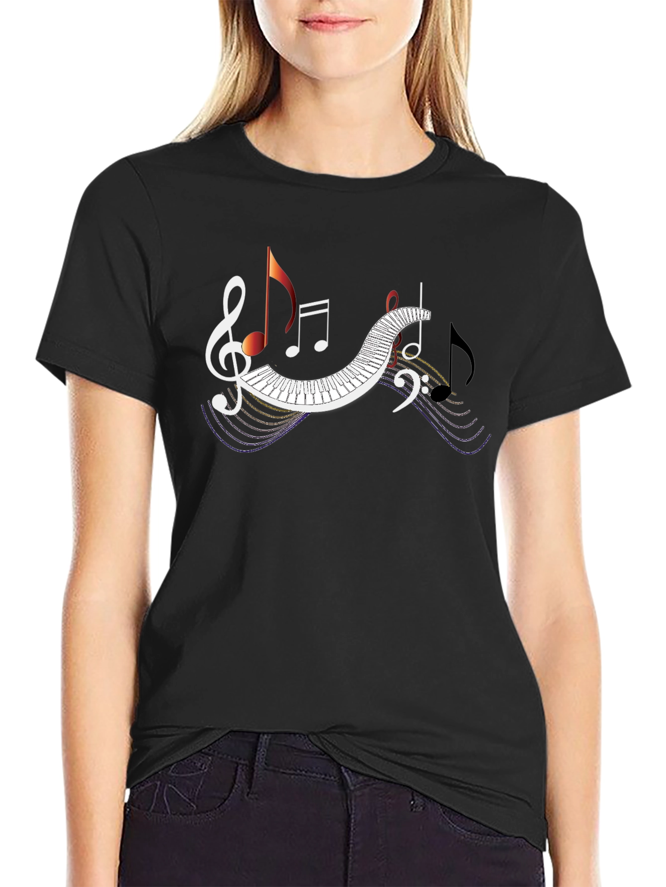 Musical Note Piano Keyboard Graphic Tee - Black