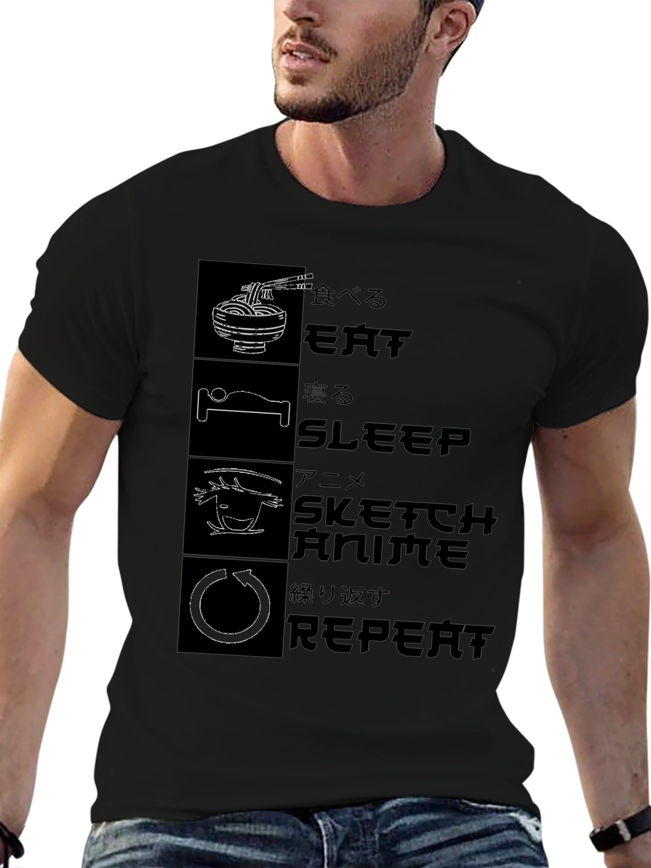 Eat Sleep Anime Repeat Graphic Tee