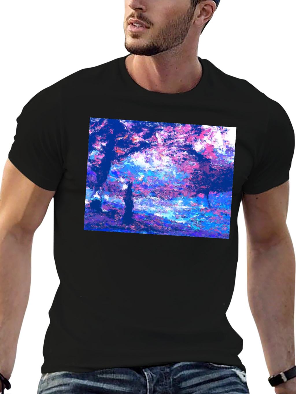 Impressionist Trees Black T-Shirt