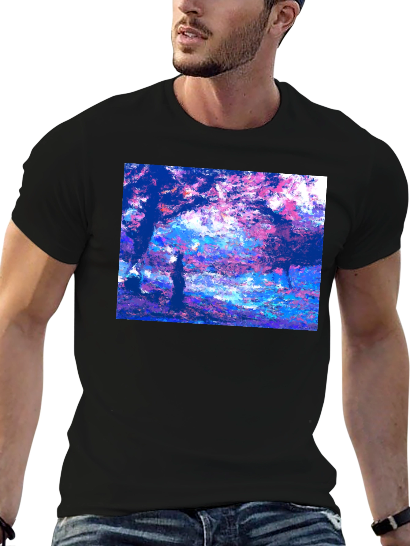 Impressionist Trees Black T-Shirt