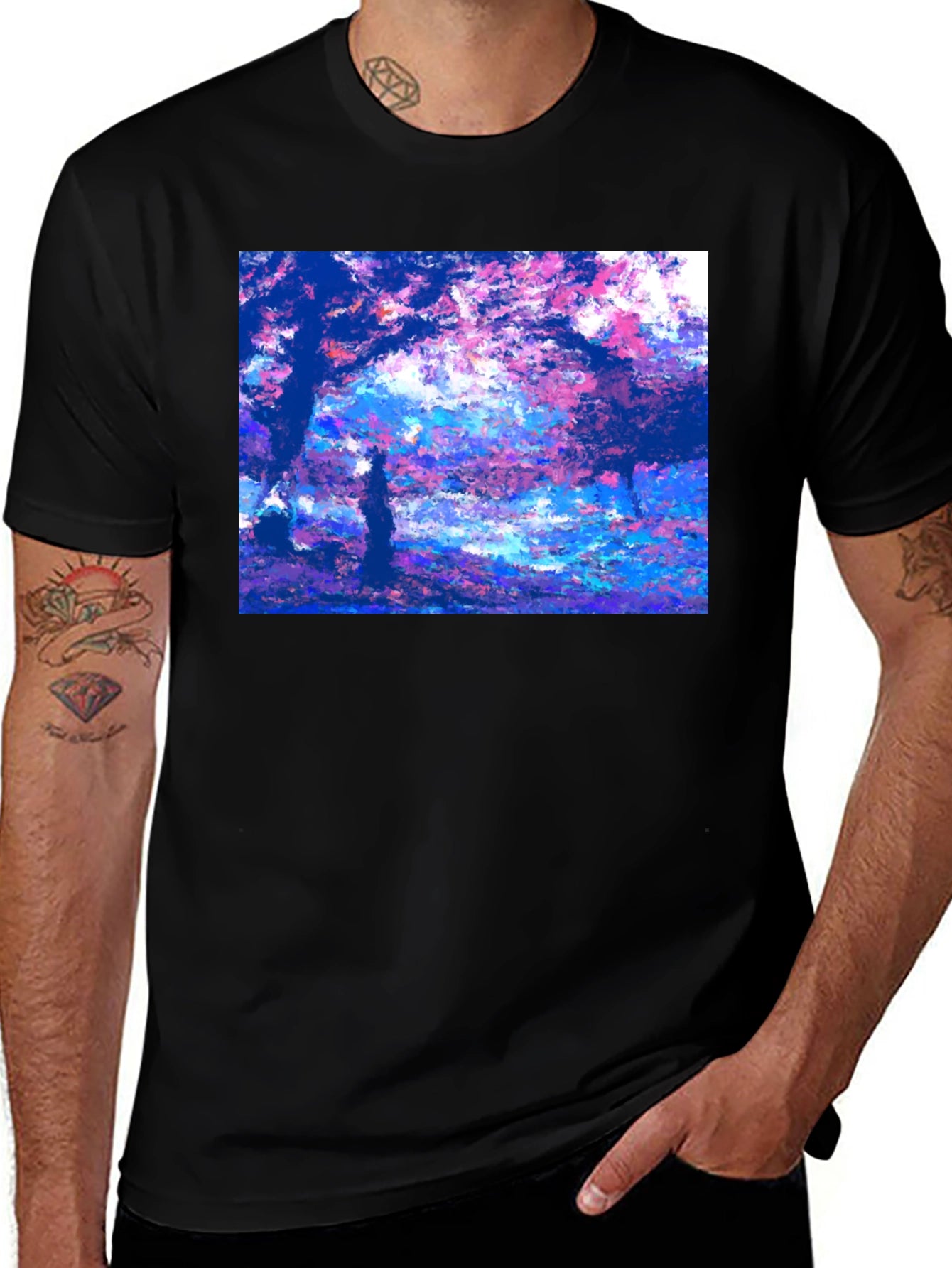 Impressionist Trees Black T-Shirt